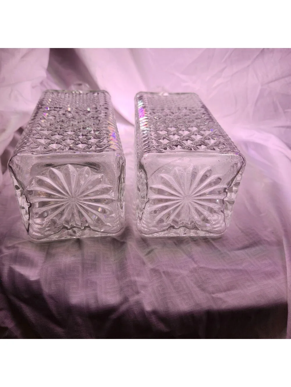 MCM Glass Decanters with Stoppers. Design Is Waffle and Diamond Design Set of 2